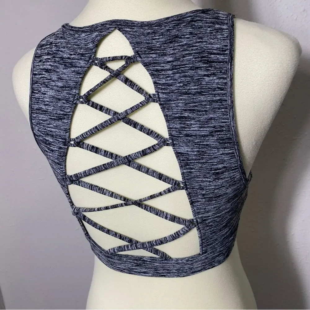 Holister Open Back Chriscross Black & Gray Spacedye Spots Bra Women's Size M
